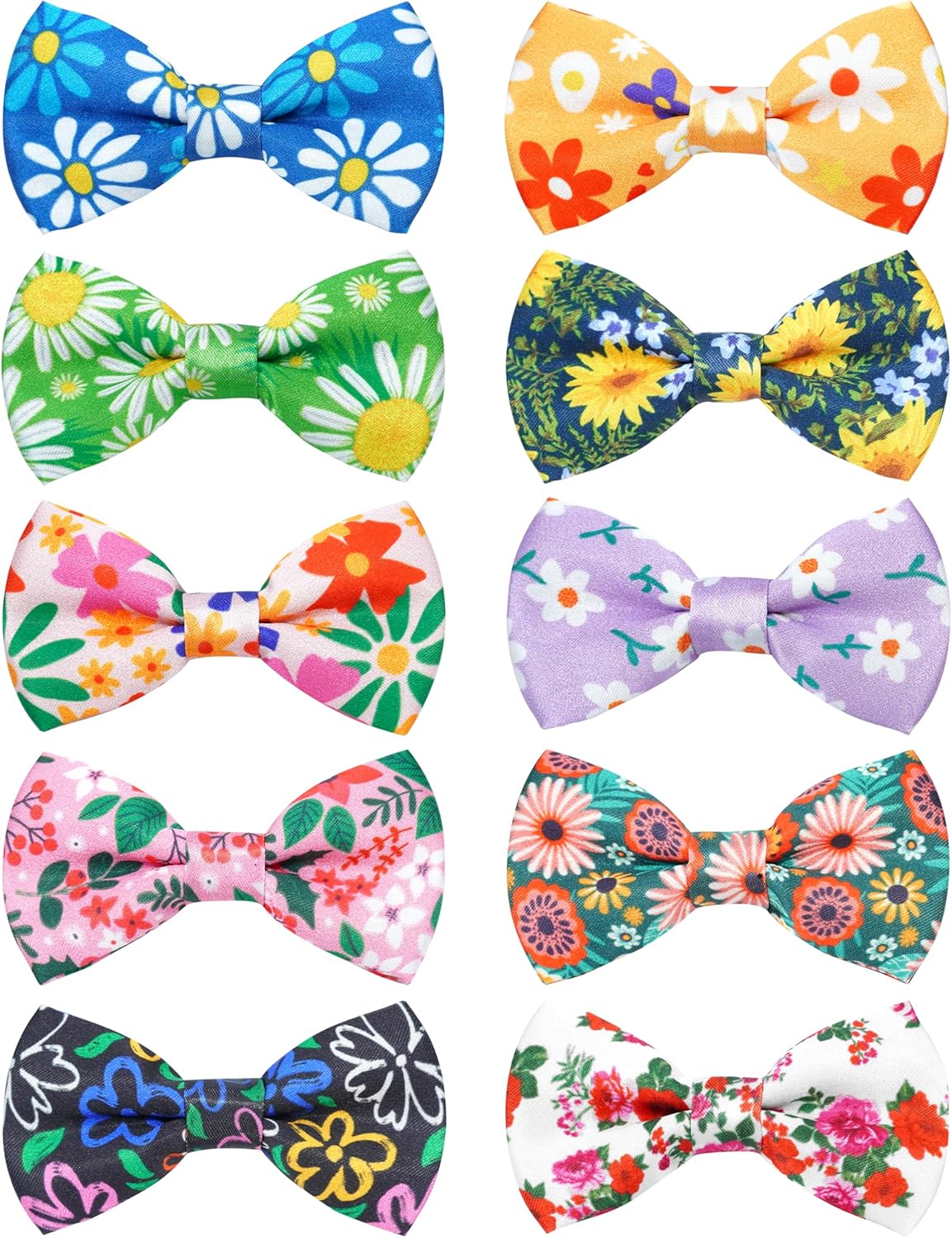PET SHOW 10 Pack Floral Big Dog Bow Ties for Large Medium Dogs Sliding Collar Attachments Spring