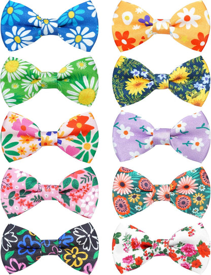 PET SHOW 10 Pack Floral Big Dog Bow Ties for Large Medium Dogs Sliding Collar Attachments Spring