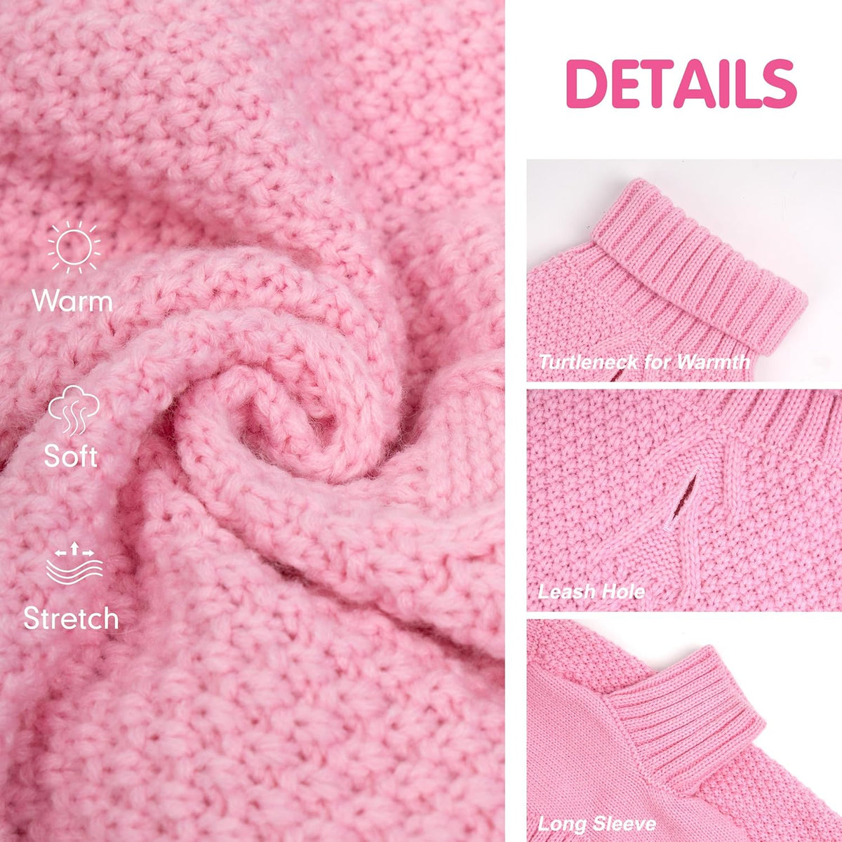 cyeollo Turtleneck Dog Sweater Soft Knitwear Pullover Sweaters with Leash Hole Pet Clothes for Cold
