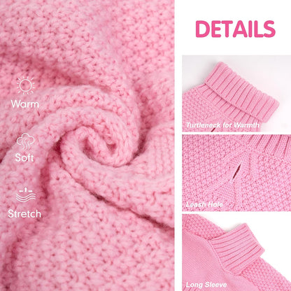 cyeollo Turtleneck Dog Sweater Soft Knitwear Pullover Sweaters with Leash Hole Pet Clothes for Cold