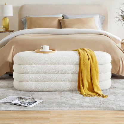 Storage Ottoman Bench 49.2 Inch Upholstered Fabric Storage Bench for Bedroom End of Bed Aesthetic