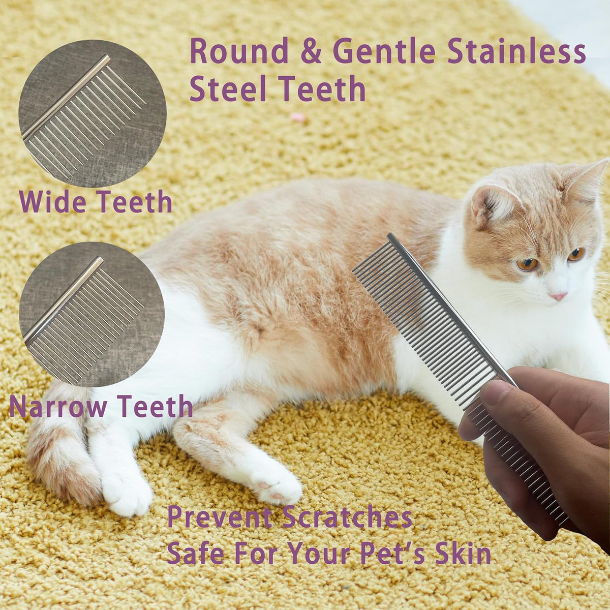 Cat Grooming Brush Kit 6 Tools - Deshedding & Dematting for Long/Short Hair, Self-Cleaning Slicker