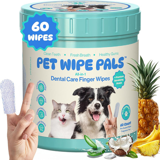 All-in-1 Dog Teeth Cleaning Wipes | Enzymatic Whitening + Micro Scrubbing Beads | No Mess, Pet