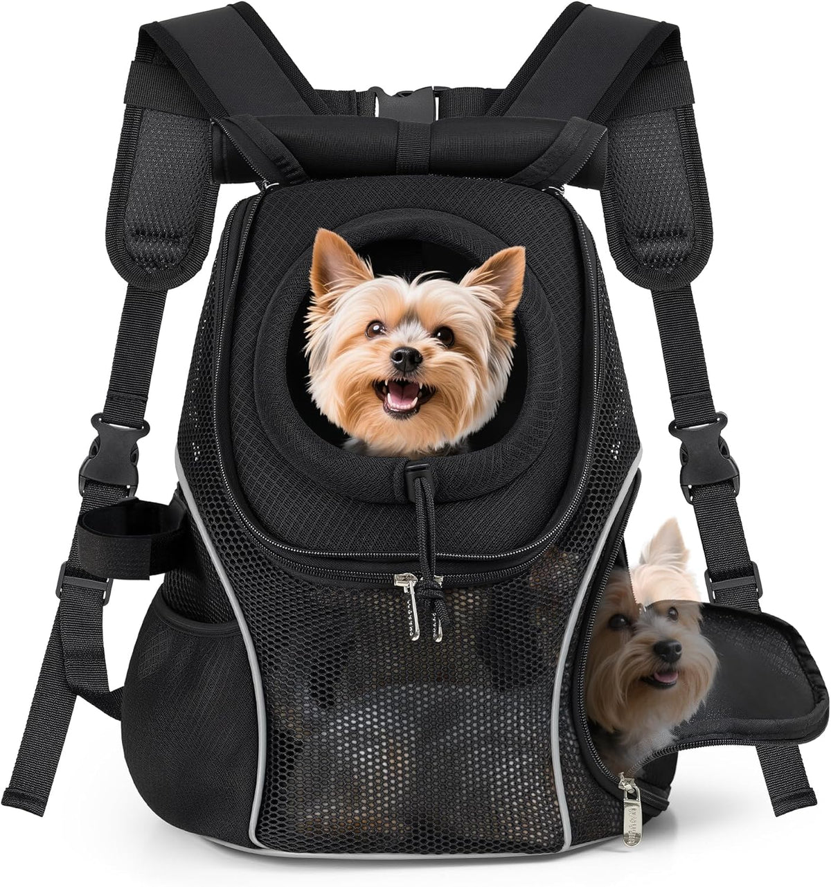 WOYYHO Pet Dog Carrier Backpack with Top and Side Windows, Small Dog Front Backpack Ventilated Mesh