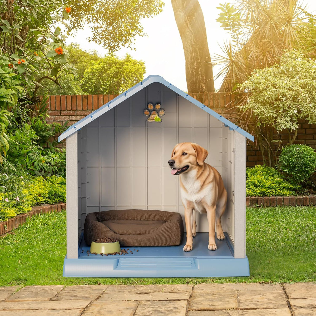 Large Dog House Outdoor Indoor for Medium Large Dogs, Durable Plastic Waterproof Doghouse with Air