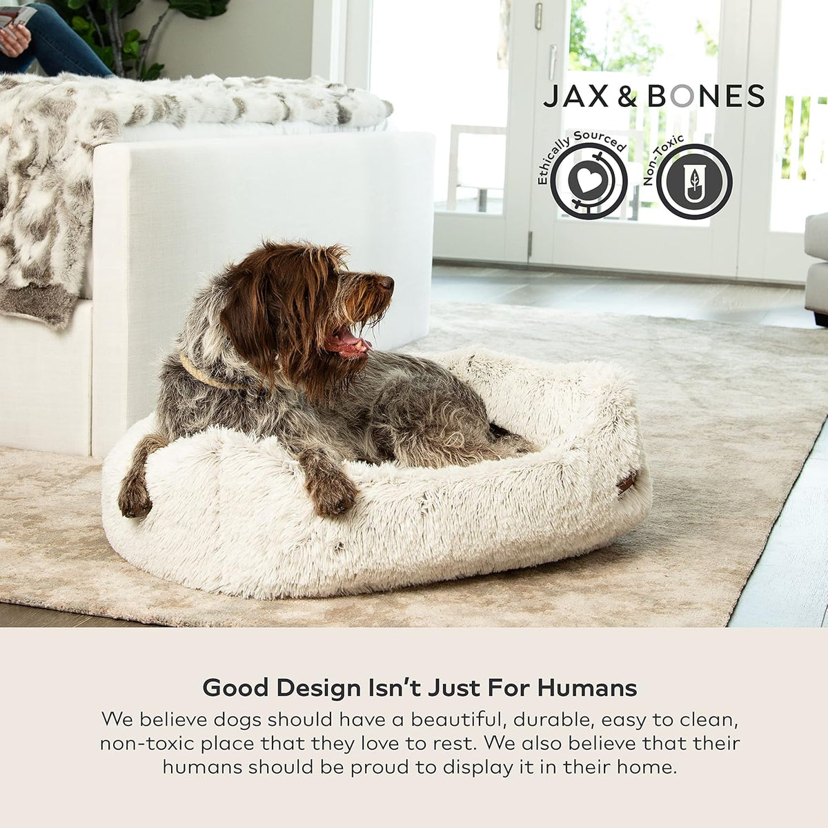 Jax & Bones Dog Napper - Machine Washable Shag Bed for Dogs - Extra Heavy Duty Bolstered Sides