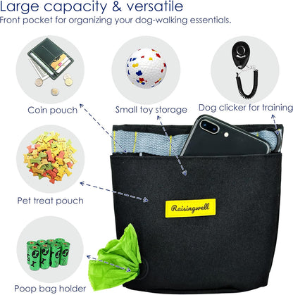 Dog Treat Pouch for Pet Walking and Training with Clicker 2 Cup Silicone Bag Small Fanny Pack