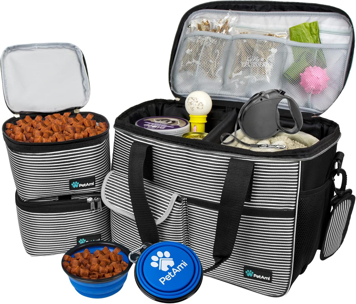 PetAmi Dog Travel Bag - Travel Pet Organizer with Food Container and Bowls, Perfect for Weekend
