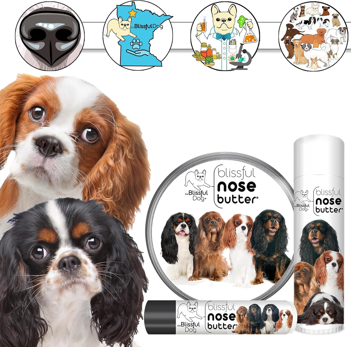 The Blissful Dog Cavalier King Charles Spaniel Nose Butter, Versatile Dog Nose Balm for Dry Nose