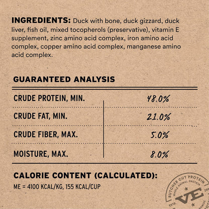Vital Essentials Freeze-Dried Raw Duck Meal or Mixer Cat Food Soft Nibs | 99% Duck, Organs & Bone |