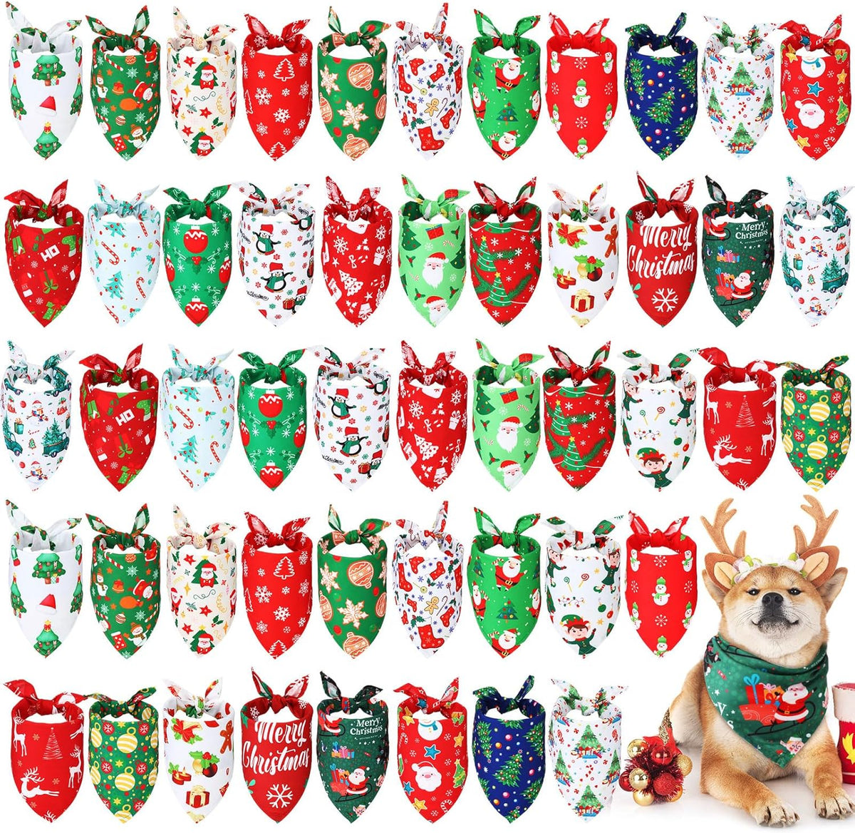 Abbylike 50 Pcs Christmas Dog Bandanas Bulk Xmas Bandanas for Dogs Triangle Kerchief Bibs Scarf Set