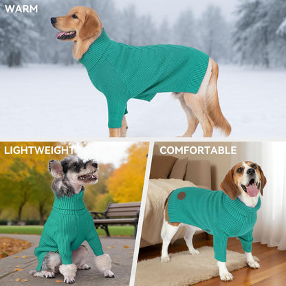 cyeollo Warm Turtleneck Large Dog Sweater, Stretchy & Cozy Knit Doggy Sweater with Sleeves Fall