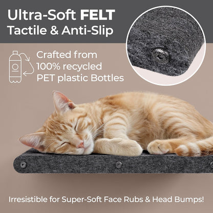 Wall Mounted Cat Perch Long Shelf by Pryde Pets - Floating Hammock Bed, 100% Sustainable PET Felt
