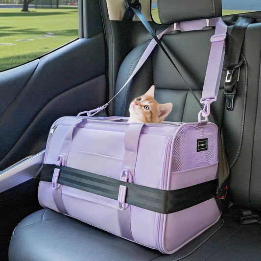 PETSFIT Soft-Sided Cat Carriers & Car Seats with Patent Safe Buckles, Clip-On Harness, 18"x11"x11"