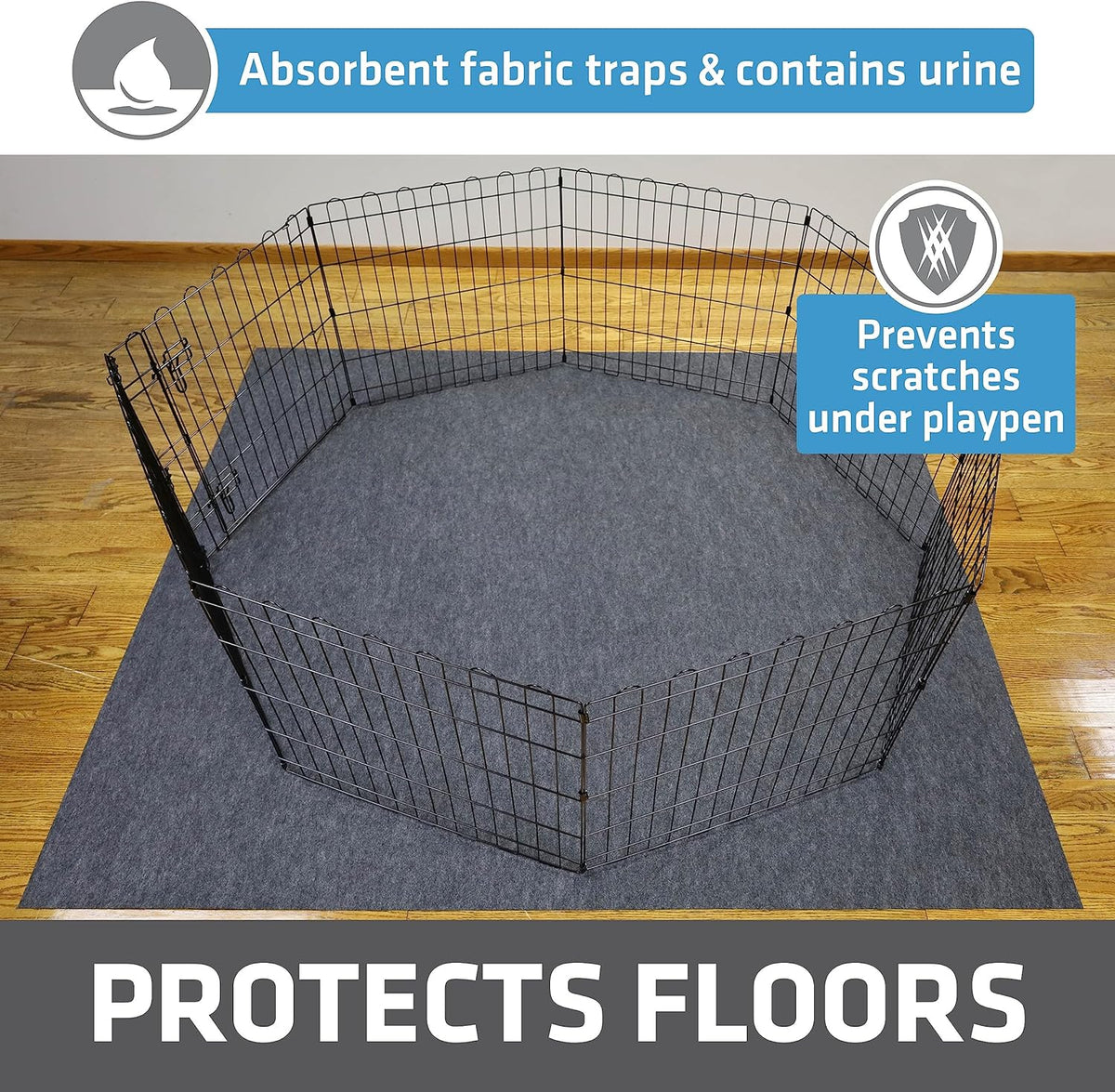 Drymate Jumbo Dog Playpen Mat (60x74), Super Absorbent, Waterproof, Slip-Resistant, Machine