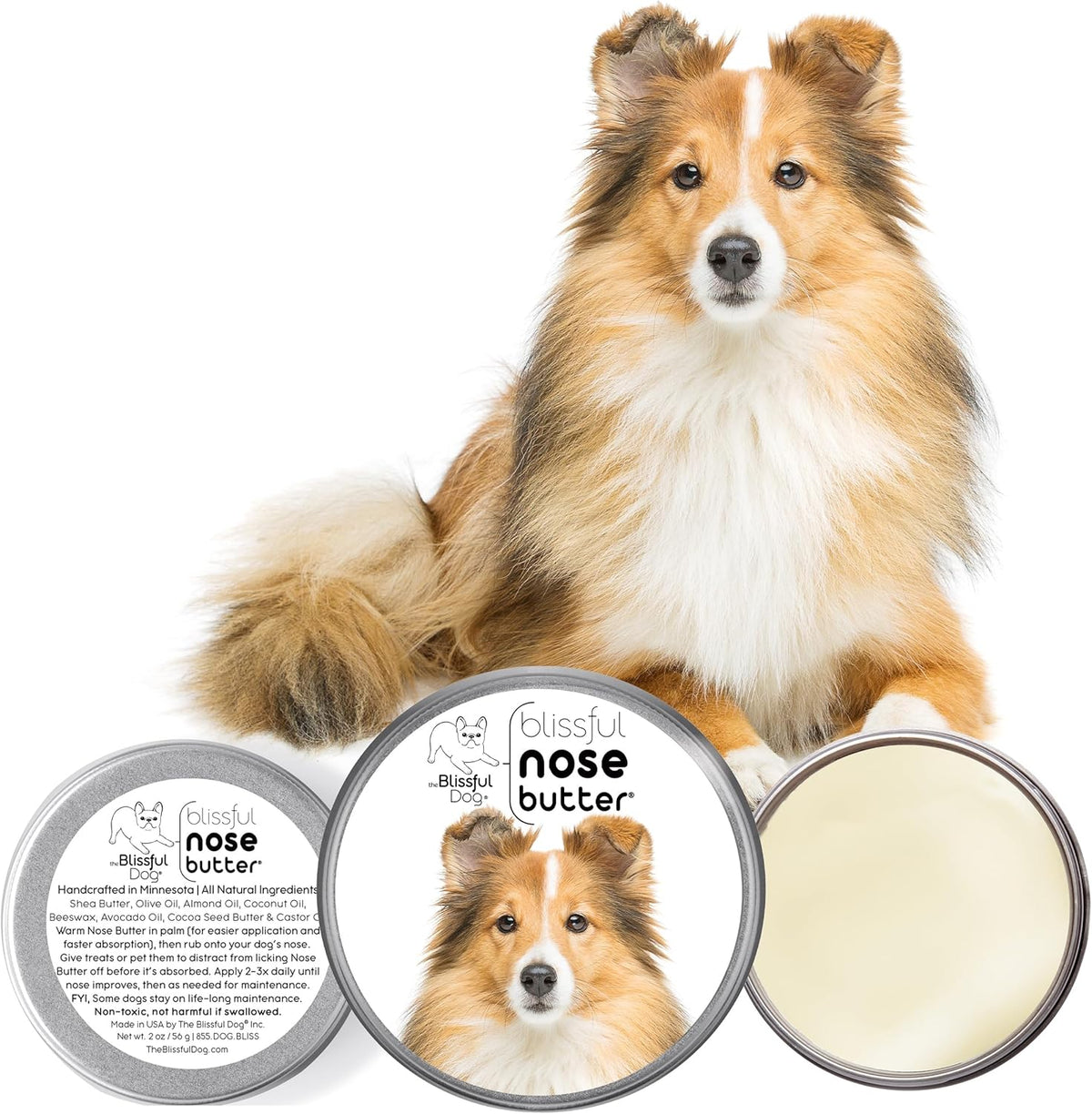The Blissful Dog Shetland Sheepdog Nose Butter for Dry, Cracked Skin, Lick-Safe Dog Nose Balm with