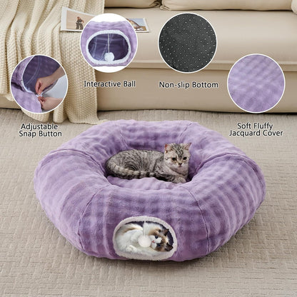 Bubble Cat Tunnel for Indoor Cats, Round Peekaboo Cave Toy with Dangling Balls, Donut Tunnel Bed