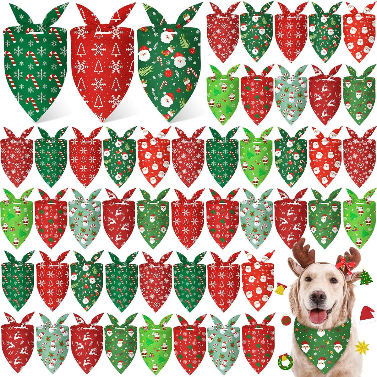 Weewooday 50 Pcs Christmas Bandanas for Dogs Xmas Bandanas Bulk with Santa Snowflake Candy Cane