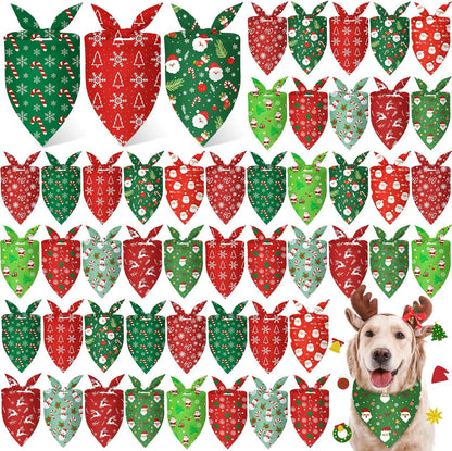 Weewooday 50 Pcs Christmas Bandanas for Dogs Xmas Bandanas Bulk with Santa Snowflake Candy Cane
