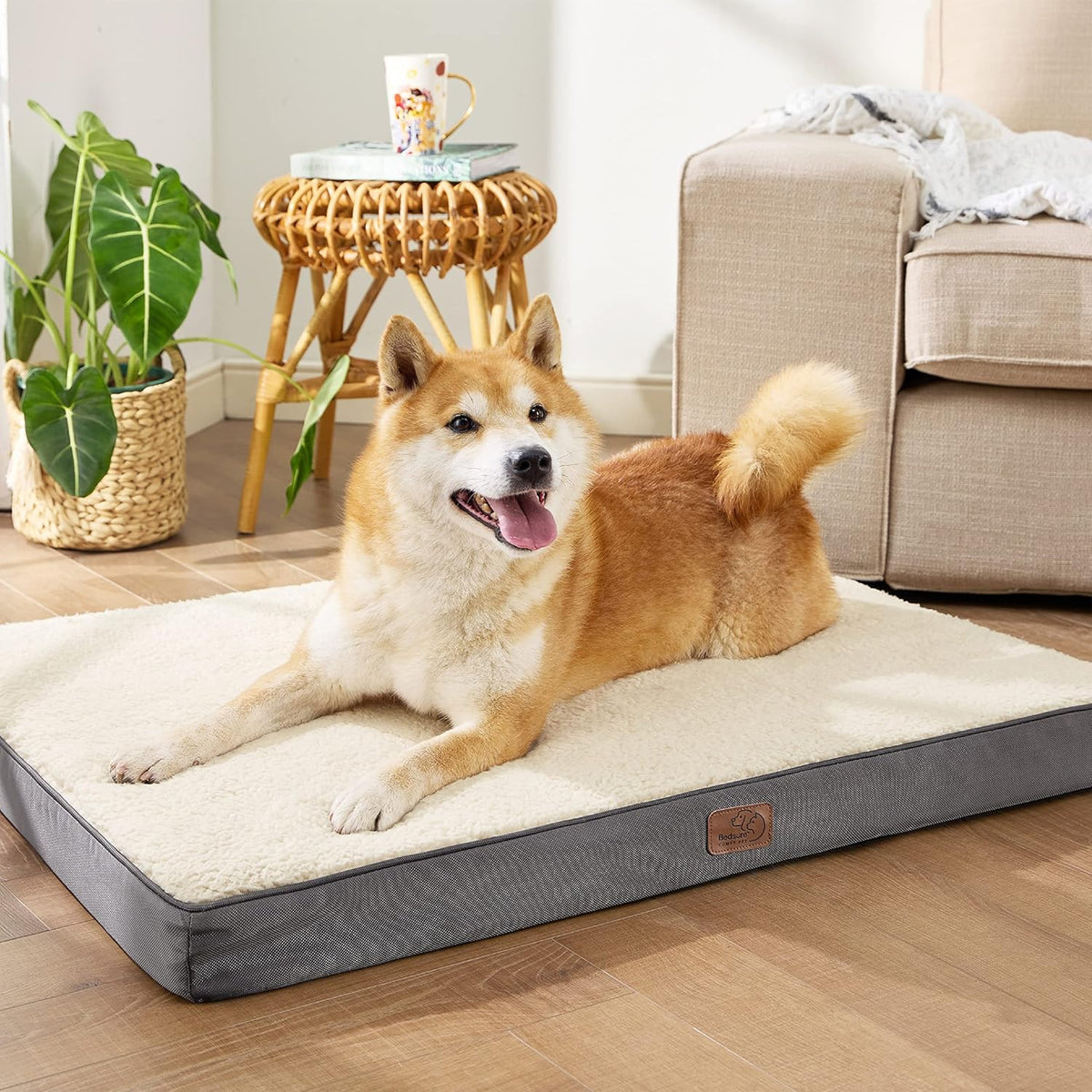 Bedsure Large Dog Bed for Crate - Orthopedic Flat Pet Beds with Removable Washable Cover, Egg Crate