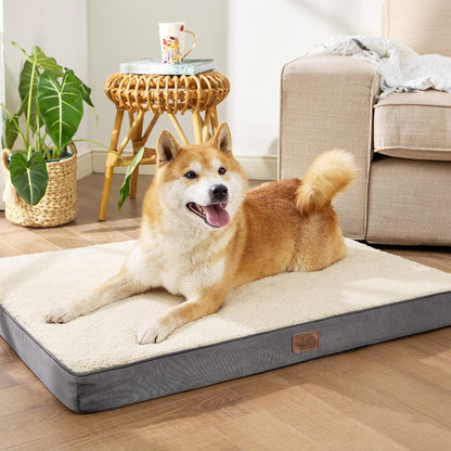 Bedsure Large Dog Bed for Crate - Orthopedic Flat Pet Beds with Removable Washable Cover, Egg Crate