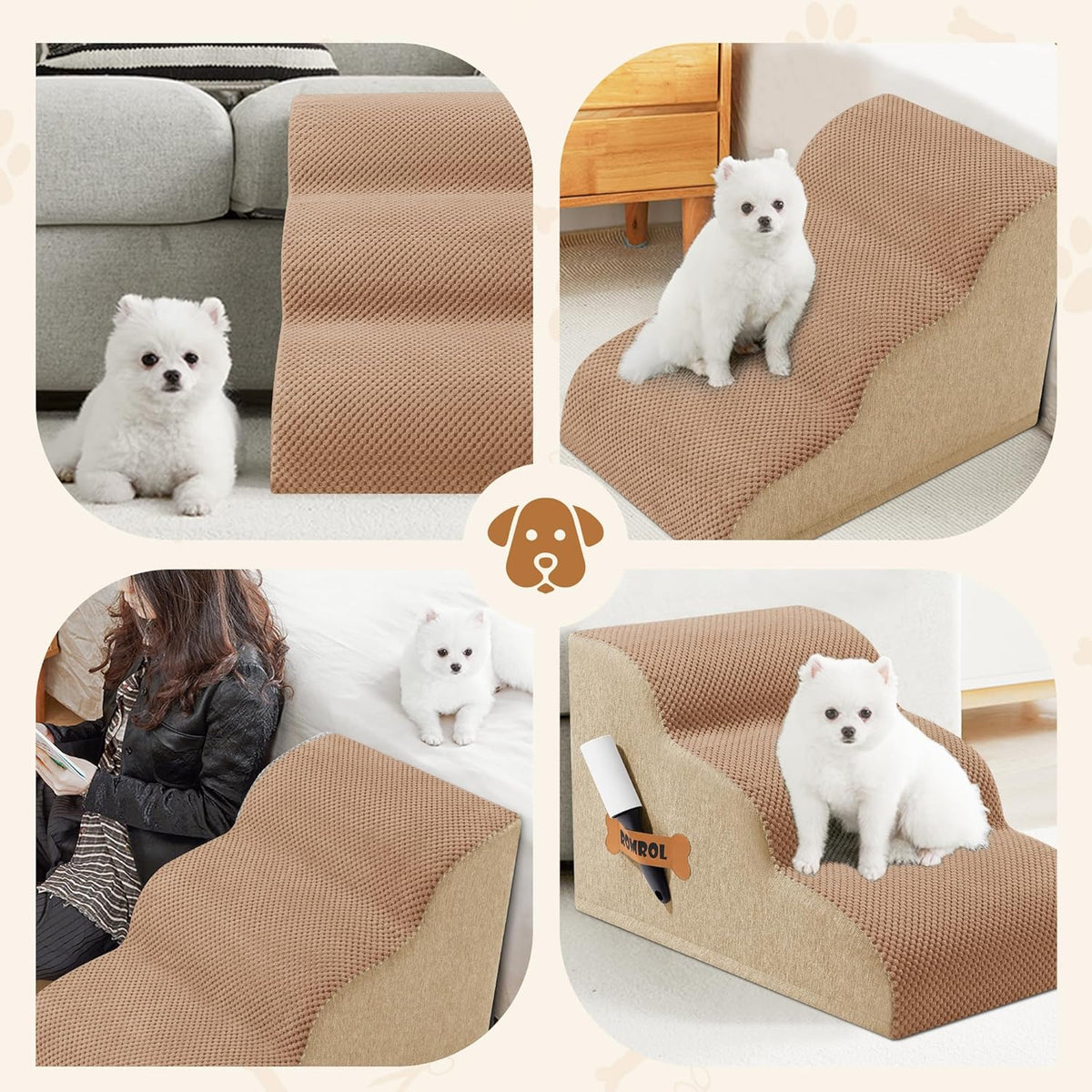 Romrol Dog Stairs Ramp for Beds Couches, Extra Wide Pet Steps with Durable Non-Slip Waterproof
