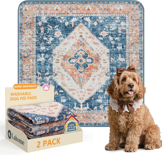 Lahome Super Absorbent & Leakproof Washable Dog Pee Pads - 2 Pack Value Set - Waterproof, Non-Slip