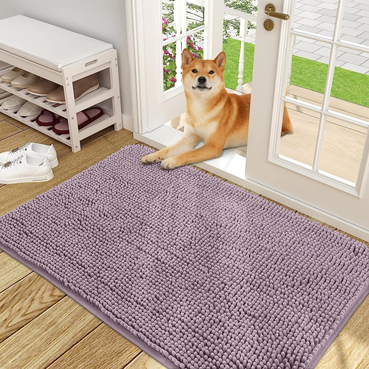 OLANLY Dog Door Mat for Muddy Paws 48x30, Absorbs Moisture and Dirt, Absorbent Non-Slip Washable