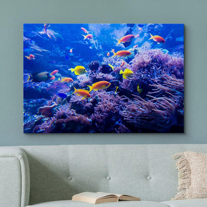 wall26 Canvas Print Wall Art Purple Blue Vibrant Anemone Coral Reef Fish Nature Animals Photography
