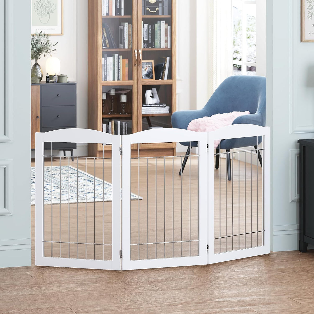 Spirich Freestanding Wire Pet Gate for Dogs, Tall Dog Gate for The Houes, Doorway, Stairs, Pet