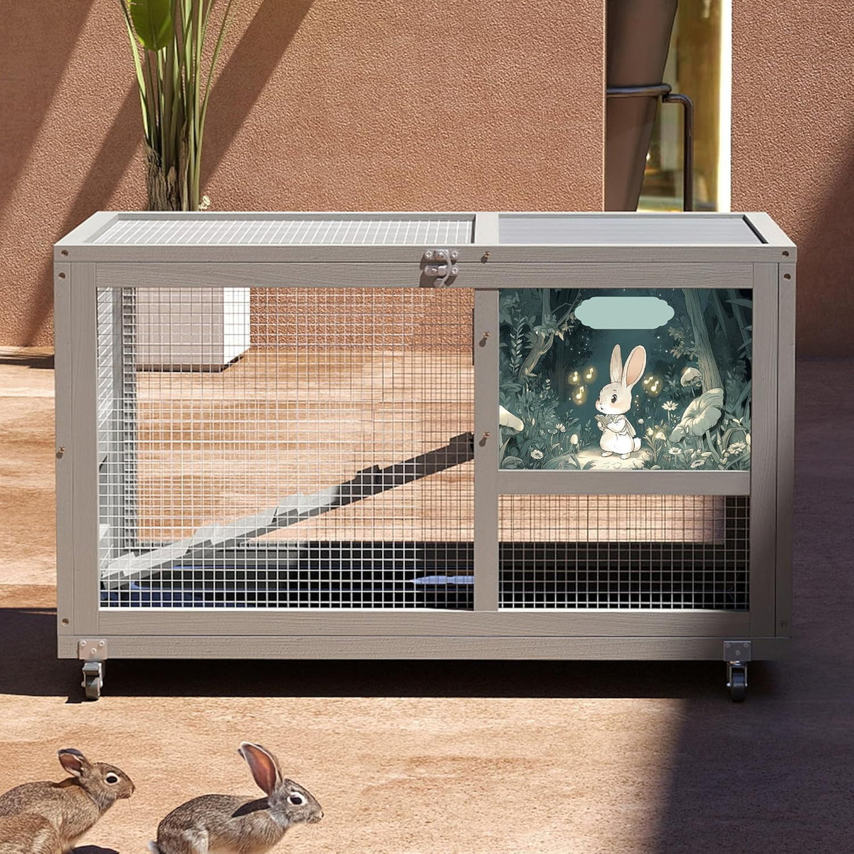 COZIWOW Fashionable Wood 36In Rabbit Hutch Indoor on Wheels Bunny Cage Outdoor Rabbit Cage with