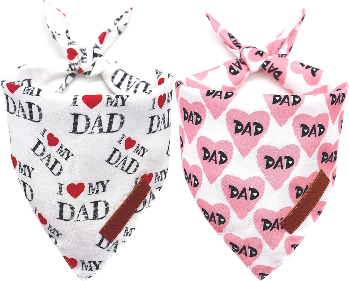 Realeaf Fathers Day Dog Bandanas 2 Pack, Reversible I Love My Dad Pet Scarf for Boy and Girl