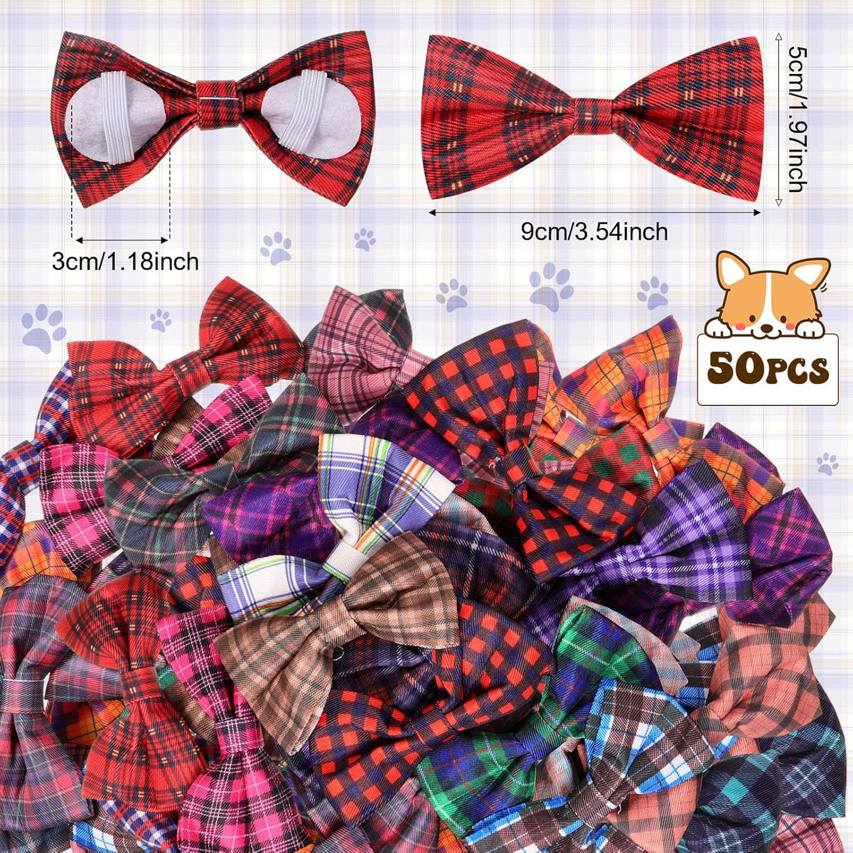 Reginary 50 Pieces Dog Bow Ties Pet Collar Bow Puppy Collar Attachment with Rubber Bands for Small