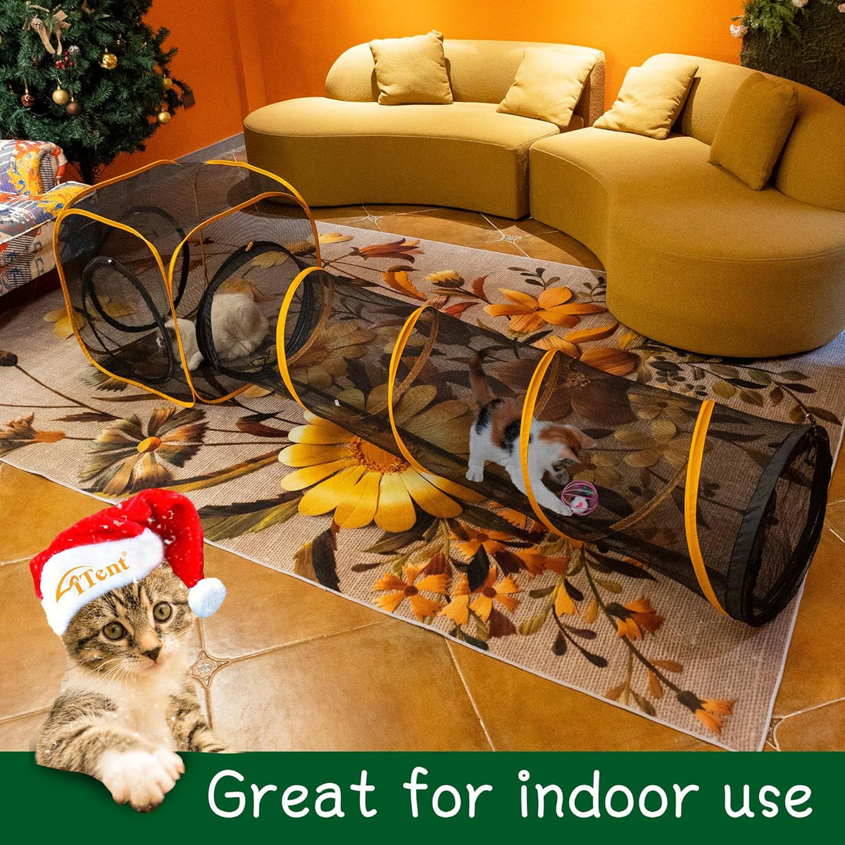 Collapsible Cat Play Tunnel + Cube with Three Ways for Indoor and Outdoor, Cat Enclosure, Tunnel