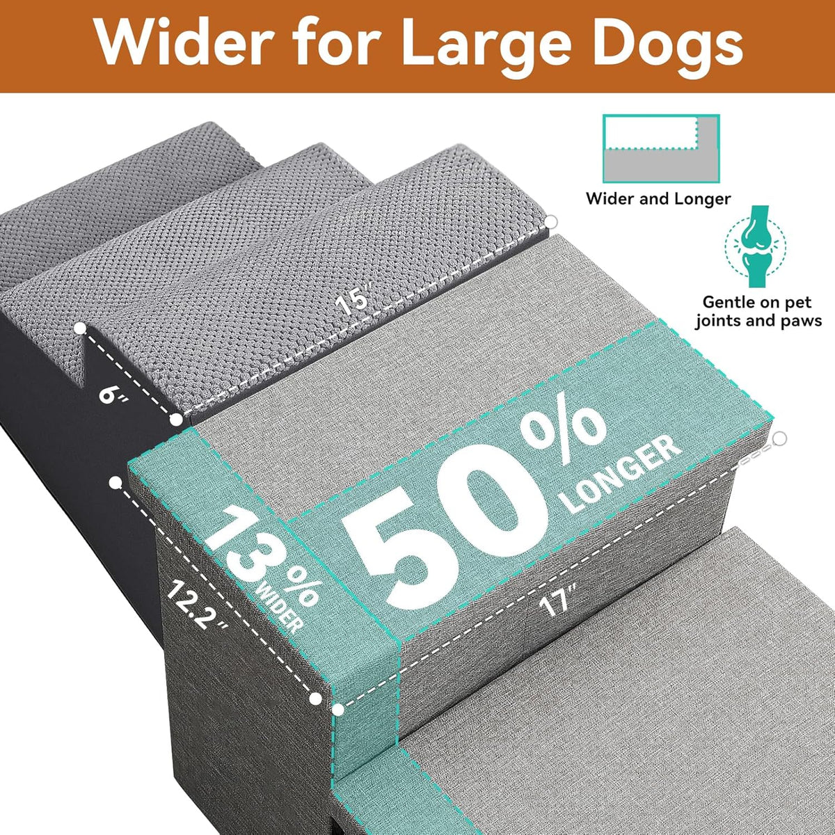 Dog Stairs with Storage 23" H, 4-Step Wider Dog Steps for High Beds Window, Folding Sturdy Pet
