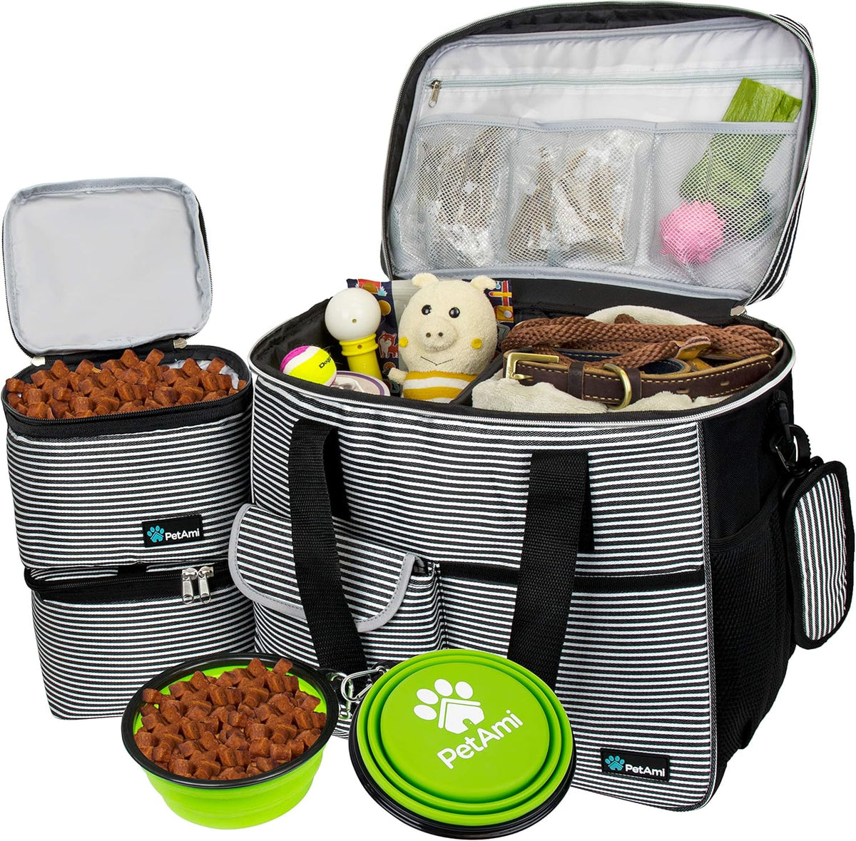 PetAmi Dog Travel Bag - Organizer with Food Container, Bowls & Accessories for Weekend Camping, Cat