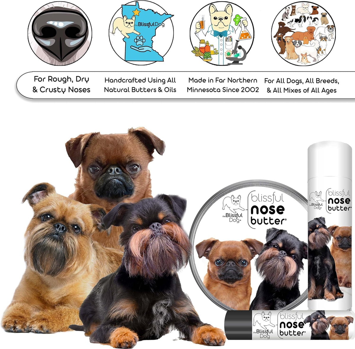 The Blissful Dog Brussels Griffon Nose Butter for Dry, Cracked Skin, Lick-Safe Dog Nose Balm with
