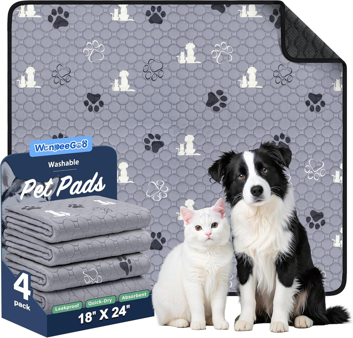 Washable Pee Pads for Dogs, 4 Pack Absorbent Reusable Training Dog Pads Pet Puppy Pads, Non-Slip