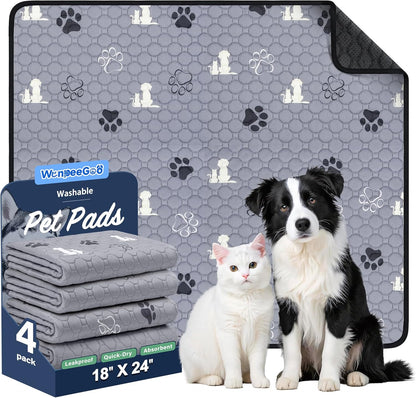 Washable Pee Pads for Dogs, 4 Pack Absorbent Reusable Training Dog Pads Pet Puppy Pads, Non-Slip