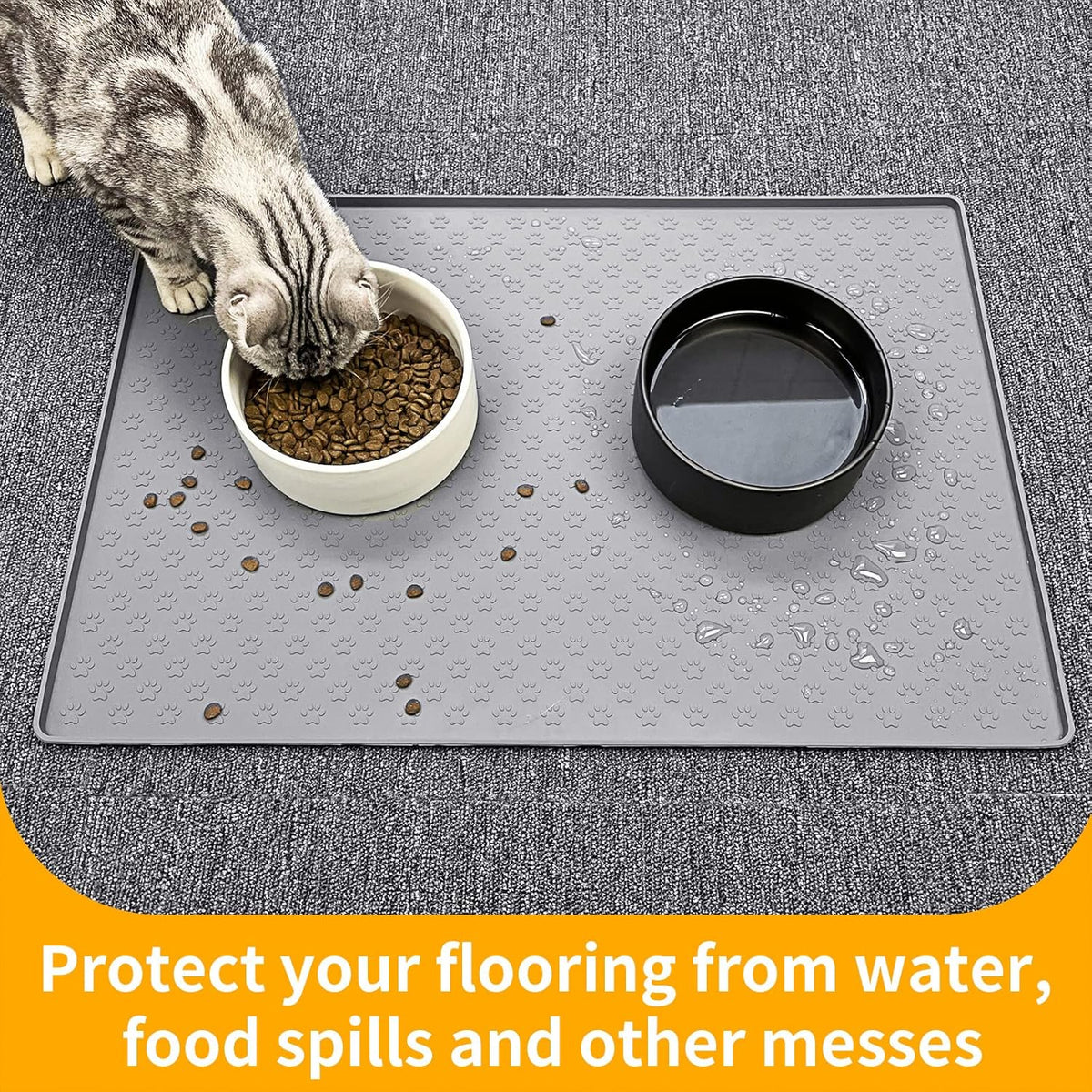 Ptlom Grey Pet Placemat for Dog and Cat, Waterproof Anti-Slip Pet Feeding Bowl Mats for Food and