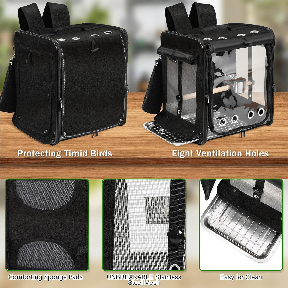 Suertree Bird Carrier with Seat Belt for Car Travel, Bird Backpack Carrier with Indestructible