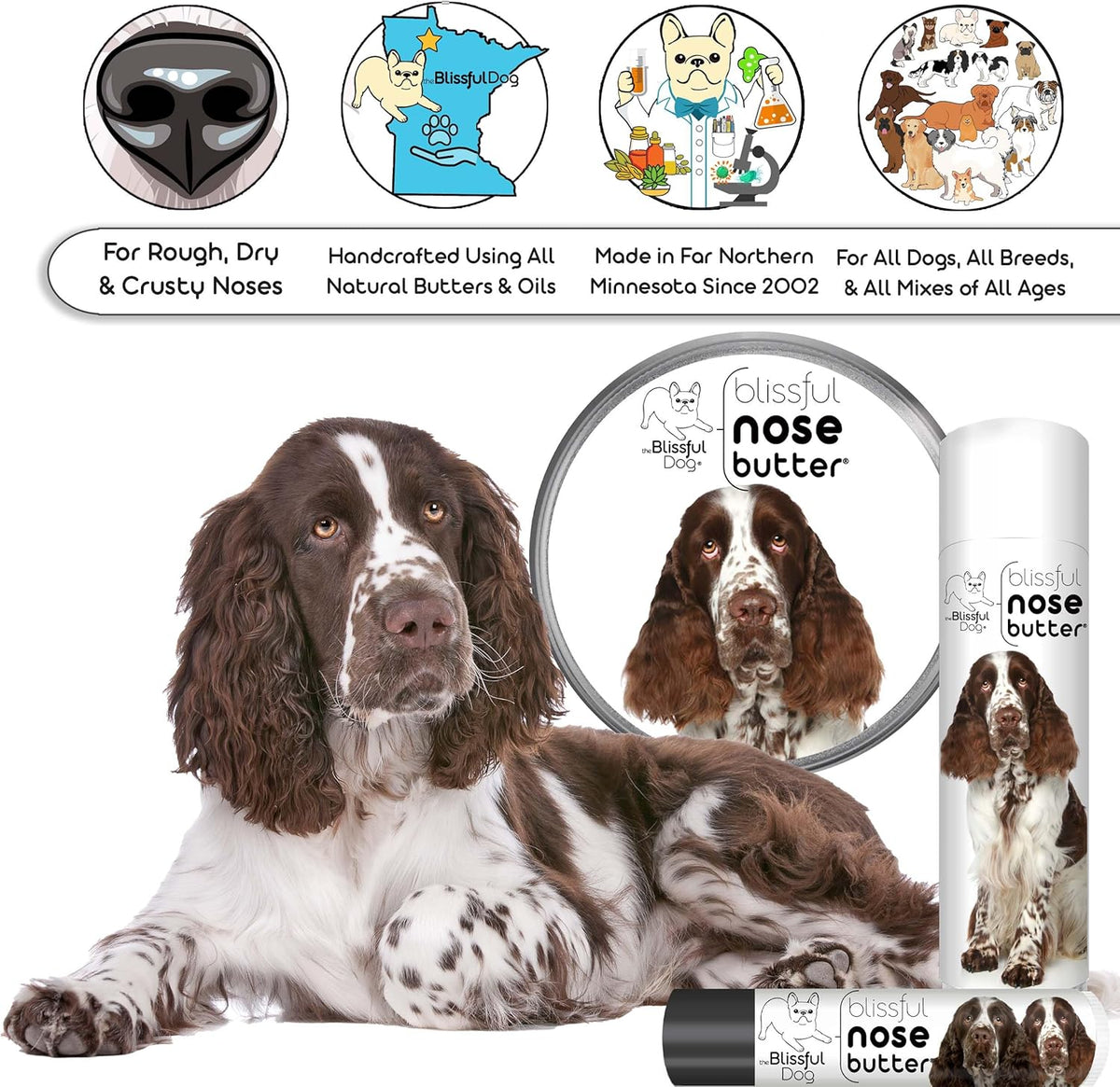 The Blissful Dog Springer Spaniel Nose Butter for Dry, Cracked Skin, Lick-Safe Dog Nose Balm with