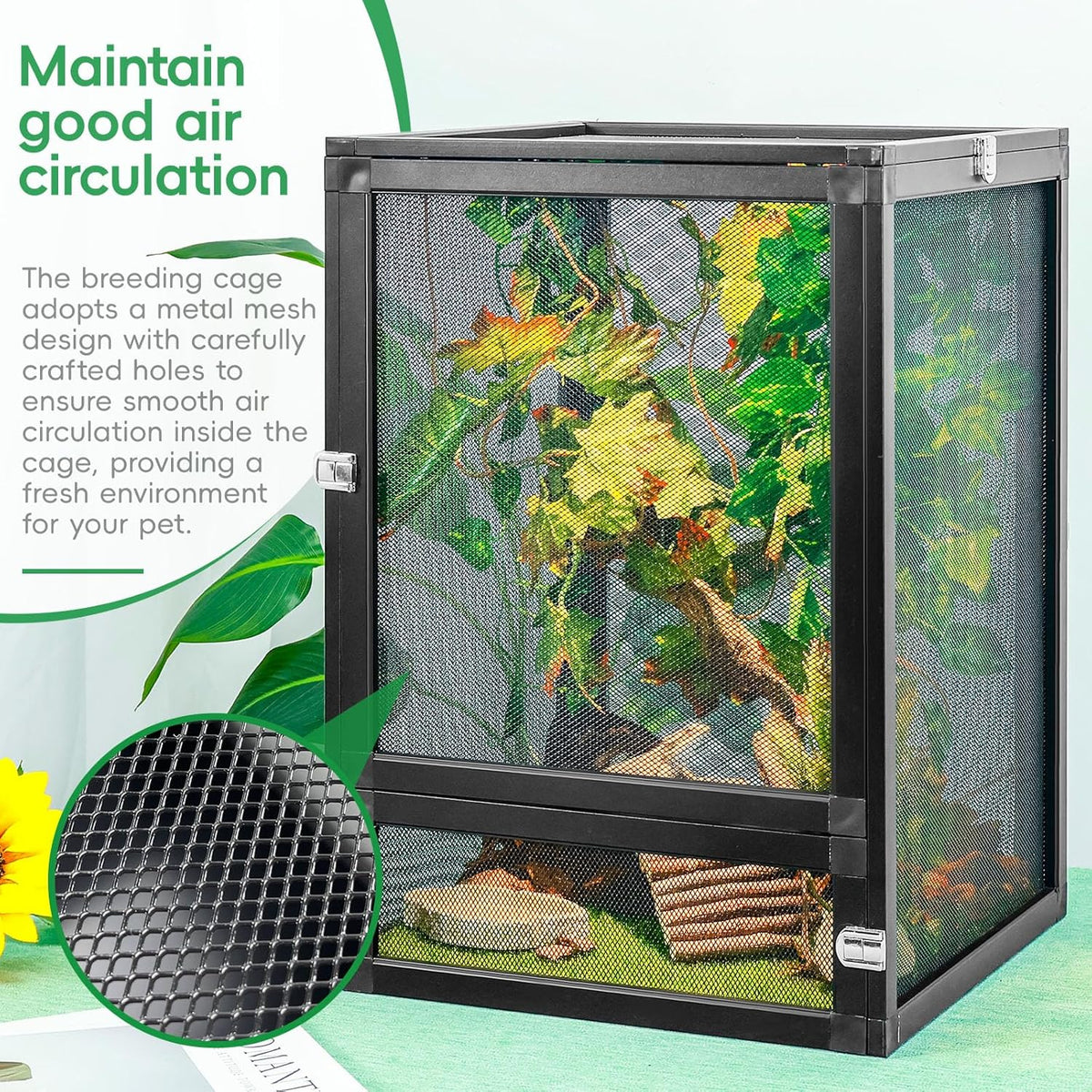13 Gal Detachable and Foldable Reptile Butterfly Cage Terrarium, 360° Observation, Airflow