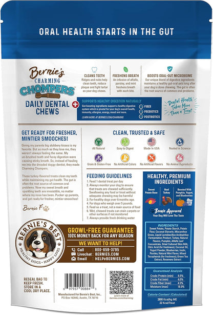 Bernie's Charming Chompers - Daily Dental Chews for Dogs 5-15 Lbs. - 22 Count - Cleans Teeth