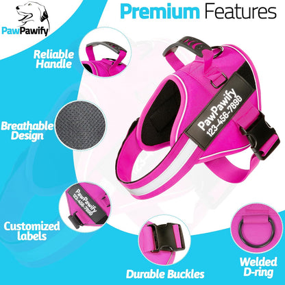PawPawify Custom No Pull Dog Harness with Name and Phone Number, Heavy Duty Personalized Pet Vest