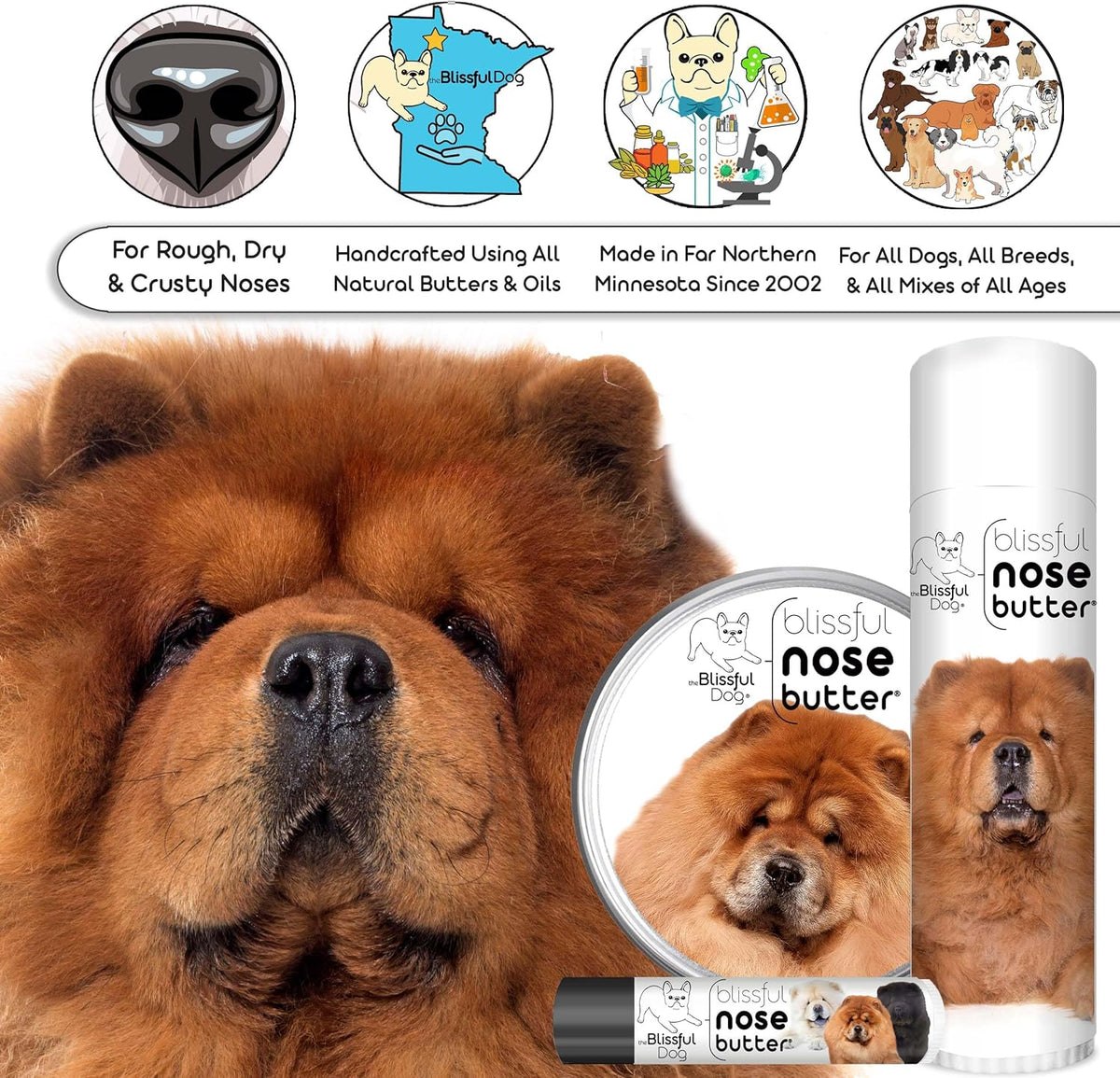 The Blissful Dog Chow Nose Butter for Dry, Cracked Skin, Lick-Safe Dog Nose Balm with Moisturizing