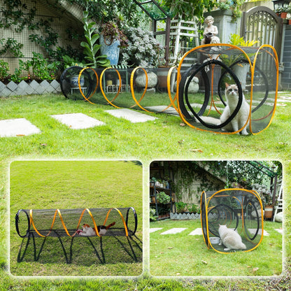 Collapsible Cat Play Tunnel + Cube with Three Ways for Indoor and Outdoor, Cat Enclosure, Tunnel