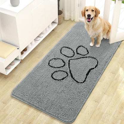 OLANLY Door Mat for Muddy Dog Paws 47x24, Ultra Absorbent Chenille Mud Doormat with Paw Print