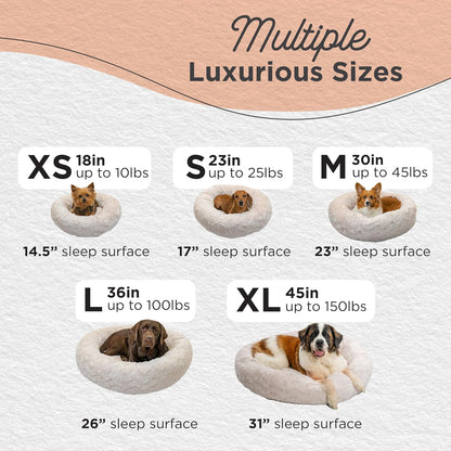 Best Friends by Sheri Original Calming Donut Dog and Cat Bed, Lux Faux Fur, Oyster, (23in x 23in)