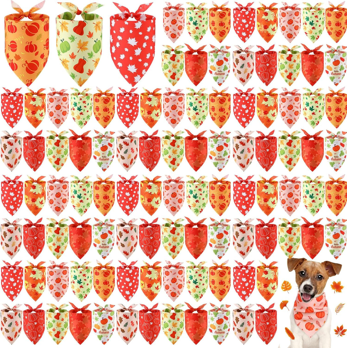 100 Pieces Fall Dog Bandanas Bulk Maple Leaves Bandanas for Dogs Autumn Soft Doggie Bibs Adjustable